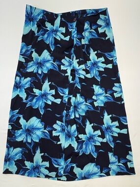 Vintage Penningtons Blue Tropical Floral Midi Skirt - Plus Size
